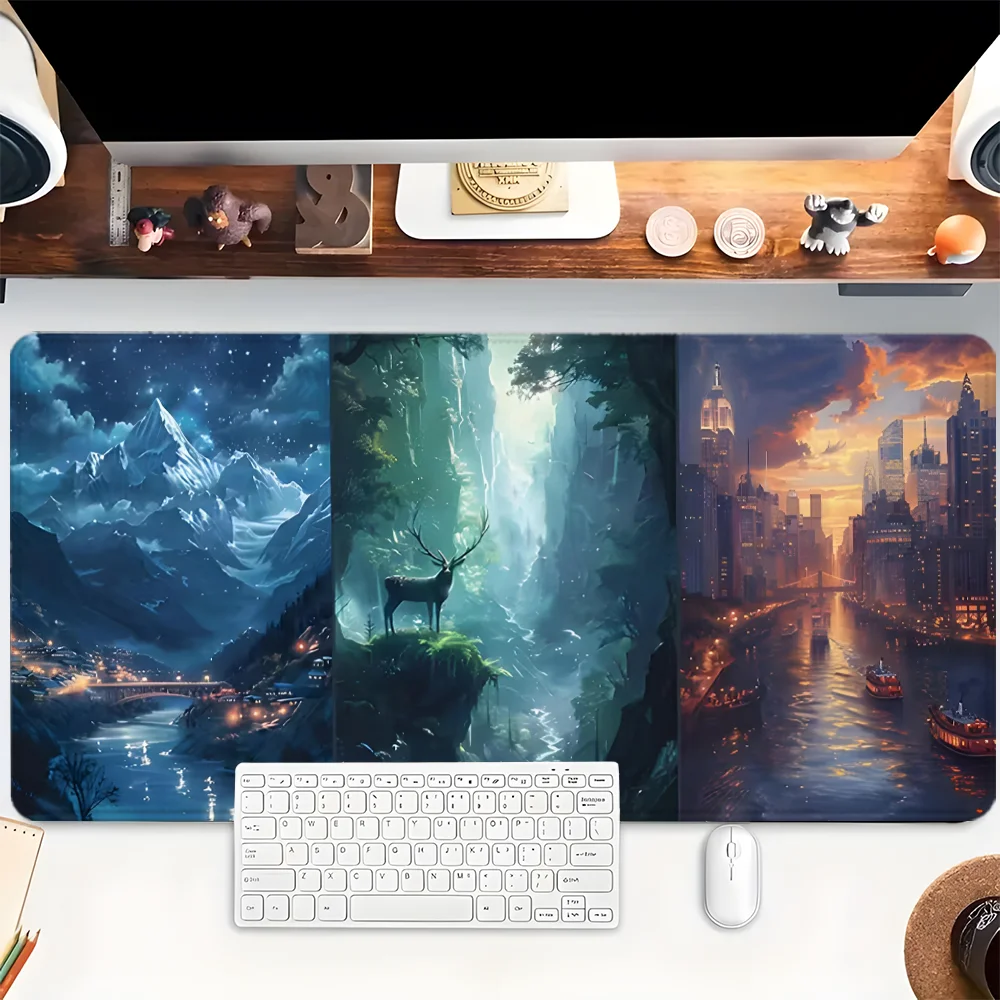 

Коврик для мыши Snow Mountain Forest City, милый игровой коврик для мыши XXL, резиновая основа с прошитыми краями, нескользящий коврик для стола, аксессуары для стола