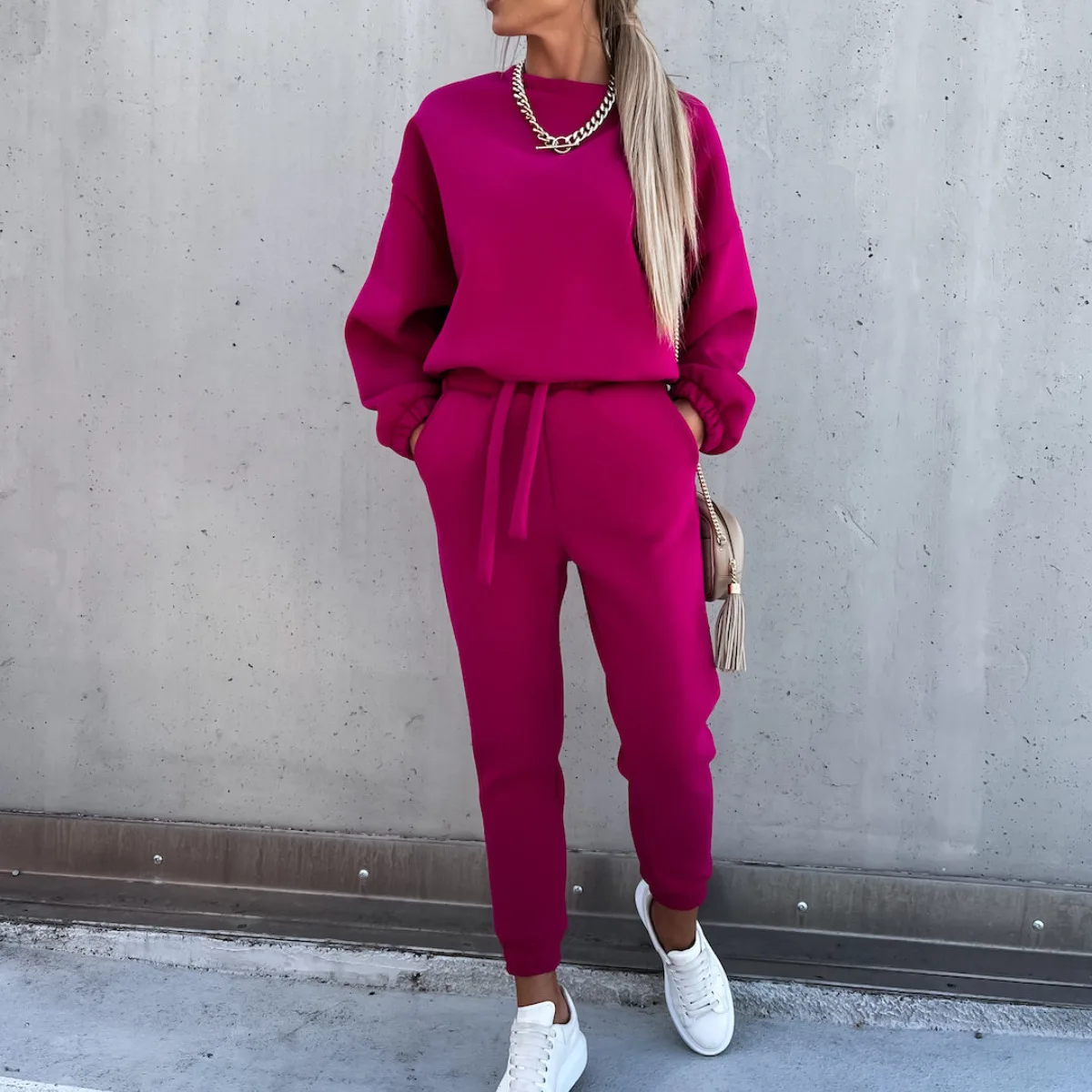 Cropped Hoodie Coord Set 2025 - Solid Tone French Terry Lounge Set Fall Winter Contemporary Street Style