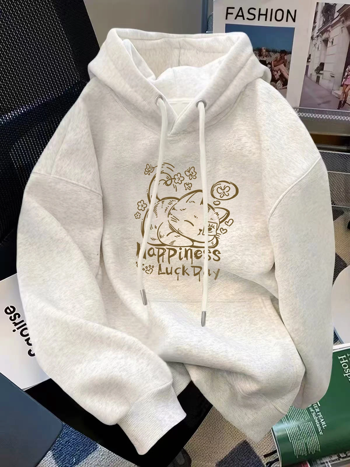 Women's Hoodie Sweatshirt Thickened Fleece Loose Fit Autumn Winter New Style Inner Wear Hat Jacket Top Casual Streetwear
