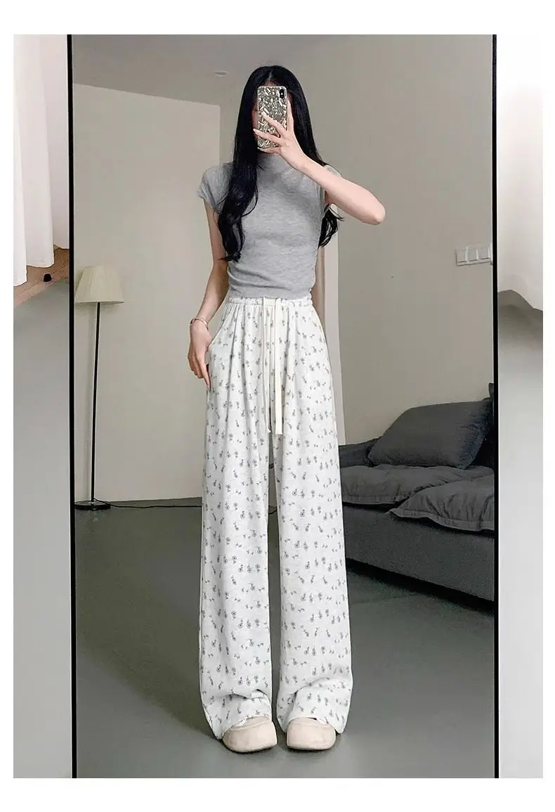 Pantaloni da donna estivi giapponesi in chiffon all'aperto flowy punteggiato resort etichettato reticolo tagliente a quadretti leggero tutto-fiammifero Kpop alla moda