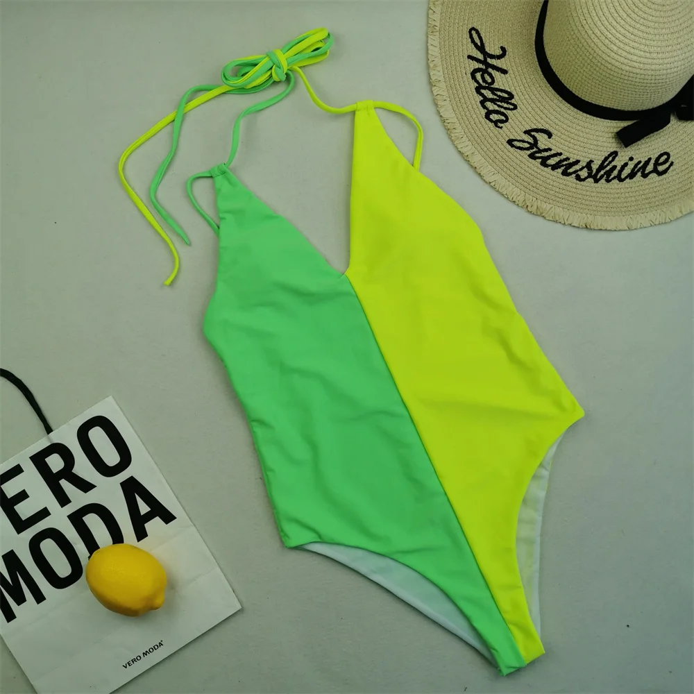 

Micro String Extreme Monokini Backless Bikini V-neck Patchwork Swimsuit Women Y2K Vacation Swimwears Beach Bathing Suit Biquinis