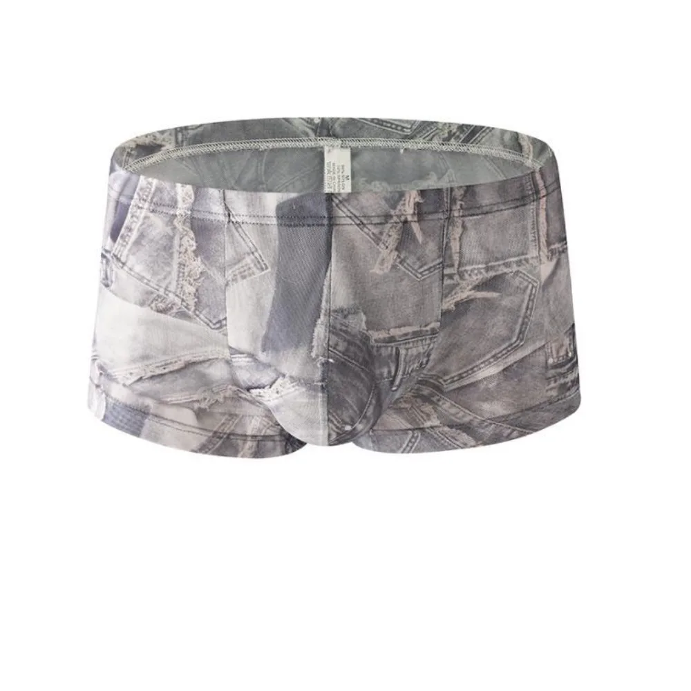 

Удобные мужские трусы-боксеры с джинсовым узором, низкой посадкой, бесшовные, сетчатые, тонкие, для мужчин