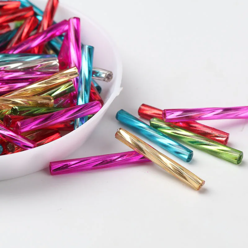100 unids/lote 2mm * 20mm checo Twist Bugles 0/12 Leptospira cuentas de semilla de tubo de vidrio para la fabricación de joyas, accesorios de costura de prendas de mujer
