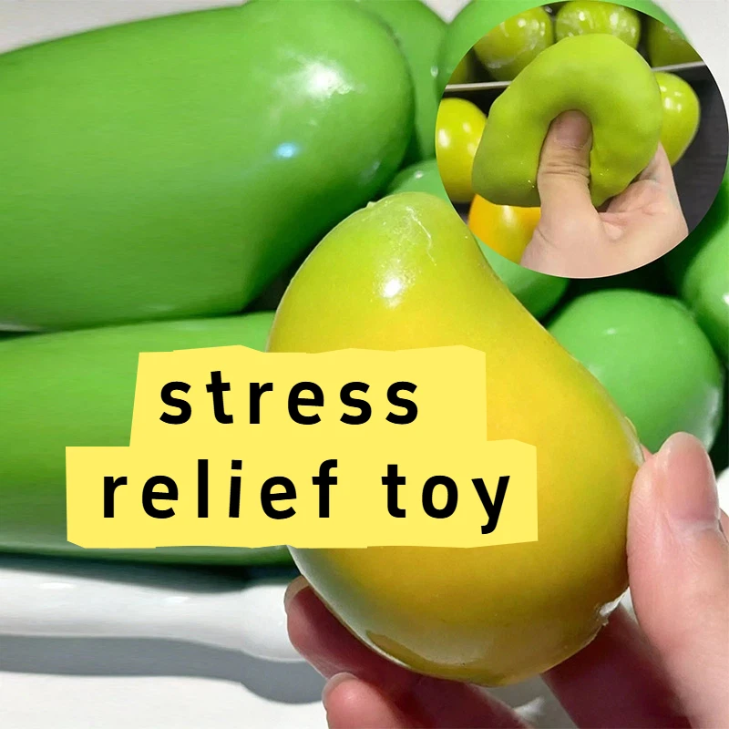 Handmade Crispy Mango Stress Ball Squeeze Toy Color-changing Mango Squishy Fidget Ball Sensory Stress Relief Toy Home Decoration