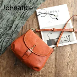 Johnature borsa piccola estiva da donna in vera pelle retrò 2024 nuova semplice borsa a tracolla e a tracolla femminile in pelle bovina per il tempo libero