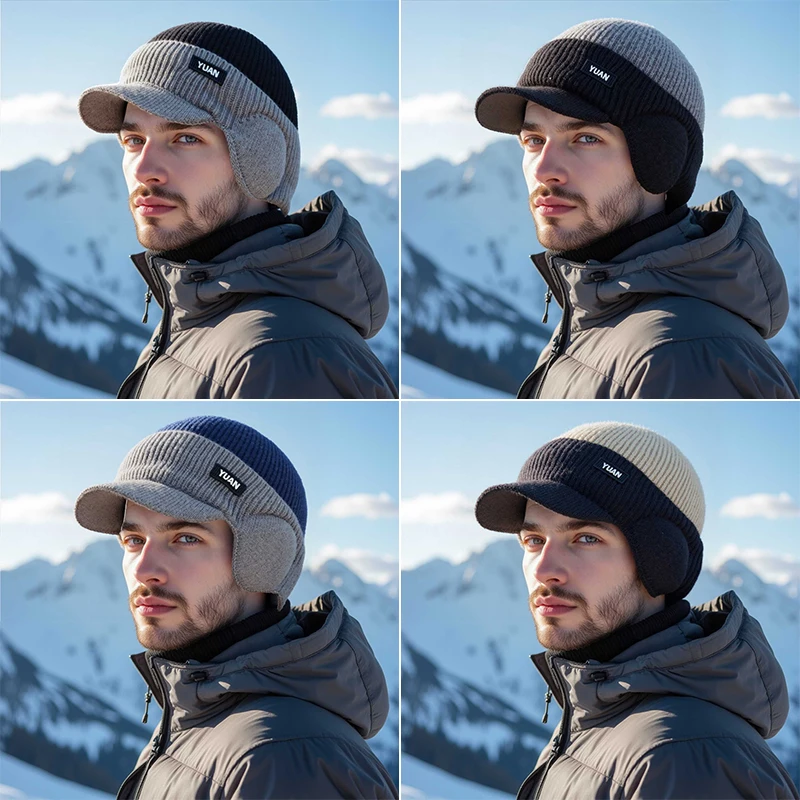 Trapper Hat Ear Flap - Berretto da baseball in maglia bicolore