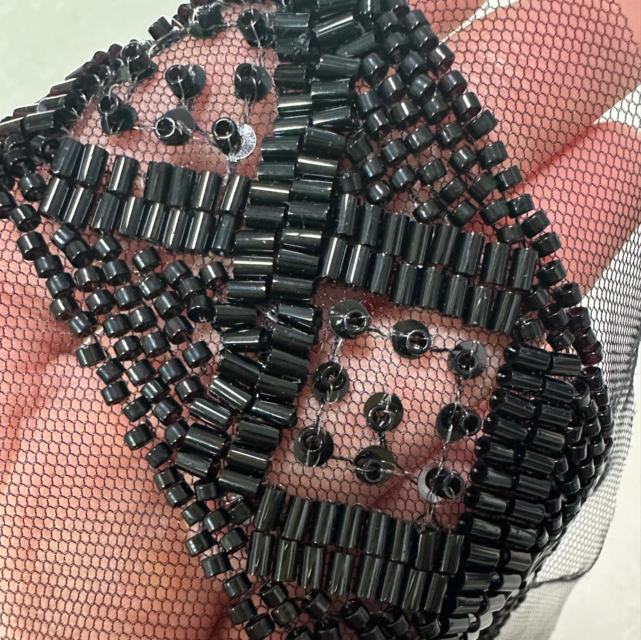 

45 см Премиум черное стекло с блестками и бисером кружевная отделка для DIY вышитых бусин кружевная лента аксессуары для одежды декор свадебного платья