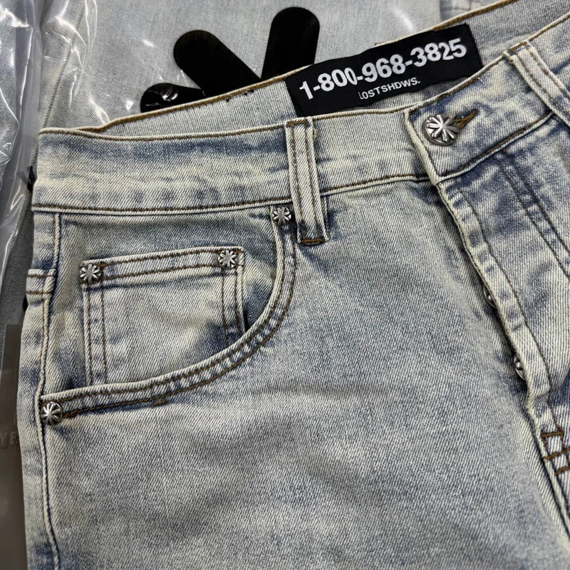 Tendência americana lostshdws jeans flor do sol indústria pesada quente diamante retalhos lavado ligeiramente queimado calças lostshdws