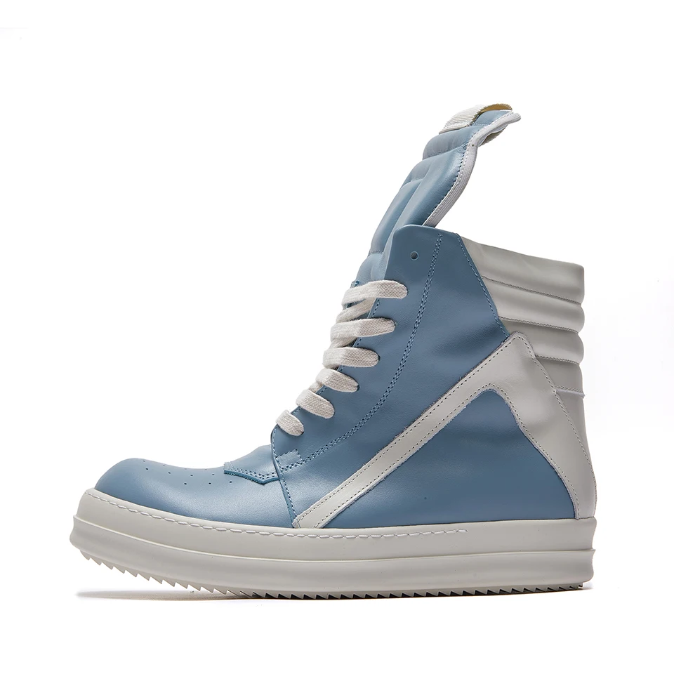 Brand Casual Men Shoe High Top Women Sneakers Quality Ro Geobasket Blue Leather Lace Up Zip Luxury Thick-Sole Flat Ankle Boots