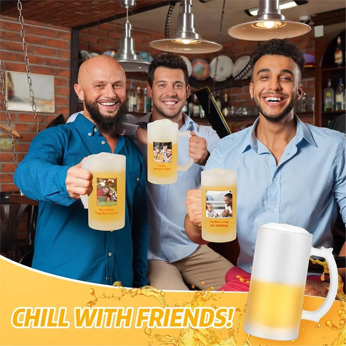2 Pcs Sublimation Blank Beer Mugs Personalized Cups for Present 16 Oz Frosted Beer Glass Cups Can Add Photo Text