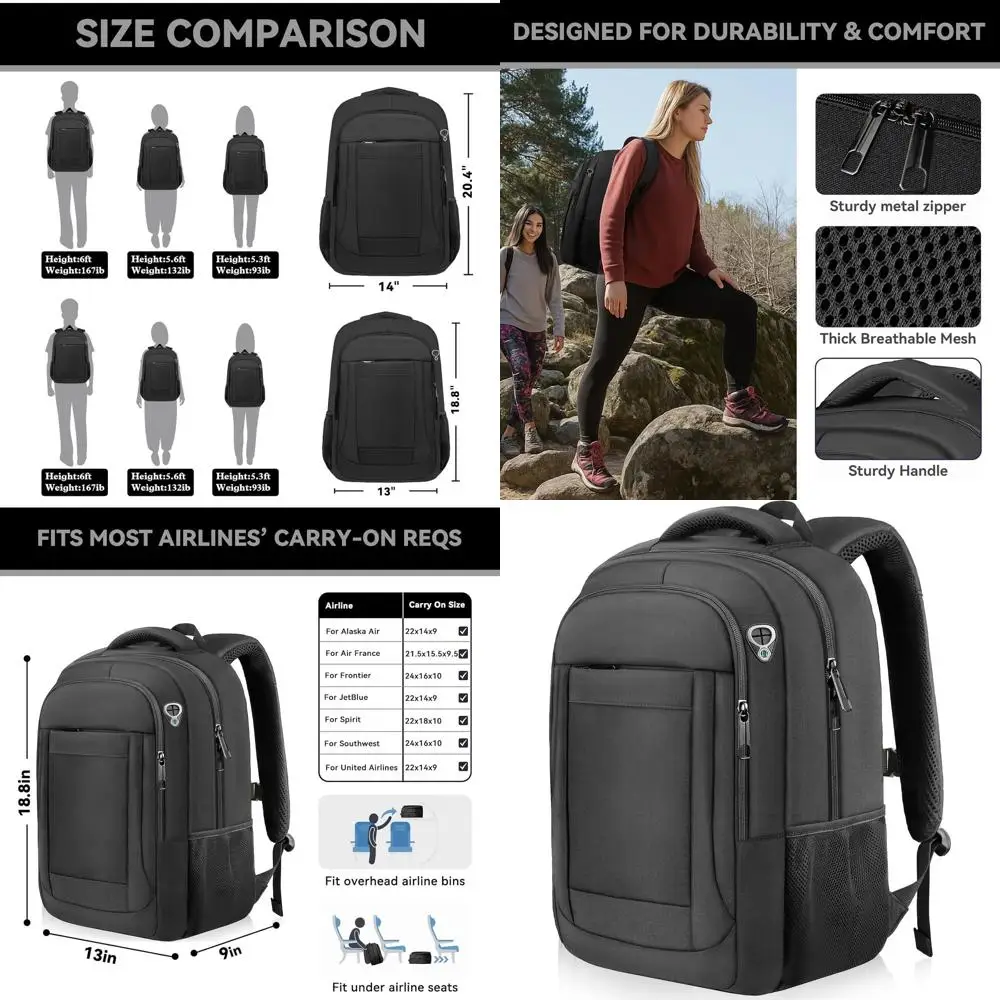 

Рюкзак для ноутбука, одобренный авиакомпаниями, тонкий и прочный, идеально подходит для работы или учебы, унисекс, черный