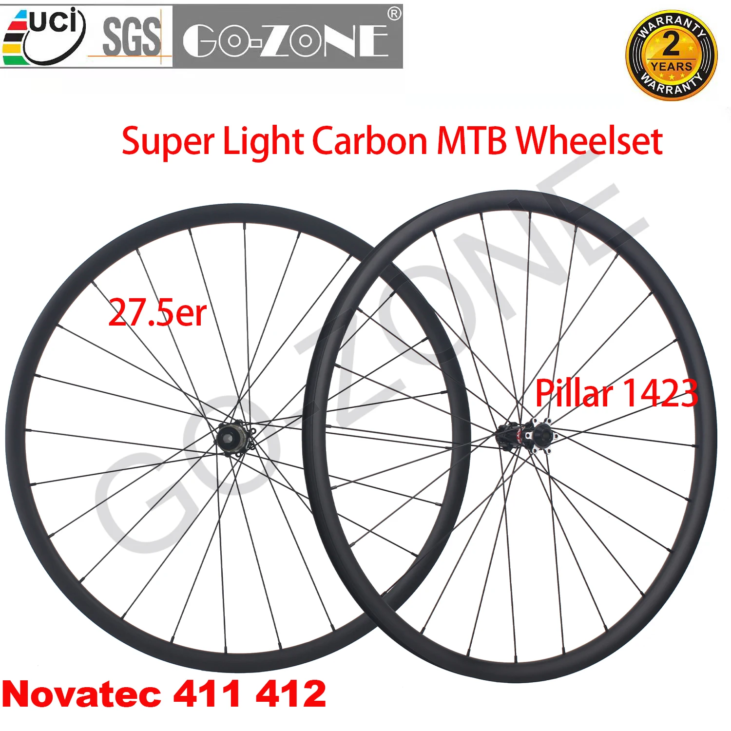 

Ultra Light 27.5er MTB Wheels Carbon Tubeless Novatec 411 412 Thru Axle / Quick Release 24/24 Holes Novatec Wheels Carbon