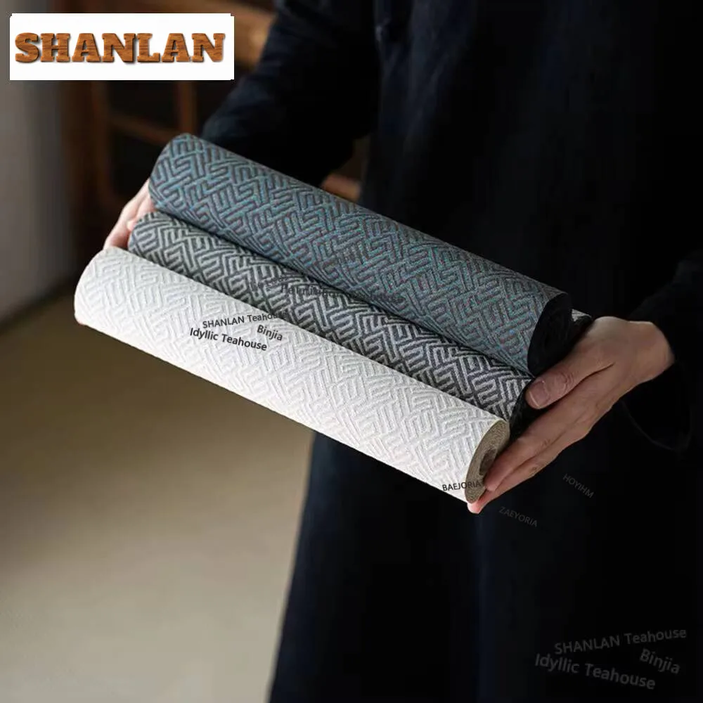 Fabric Wan Zi Lattice Tea Mat New Chinese Waterproof Tea Flag Aesthetic Drink Coaster Dinner Table Cloth Mat Tea Items Crafts