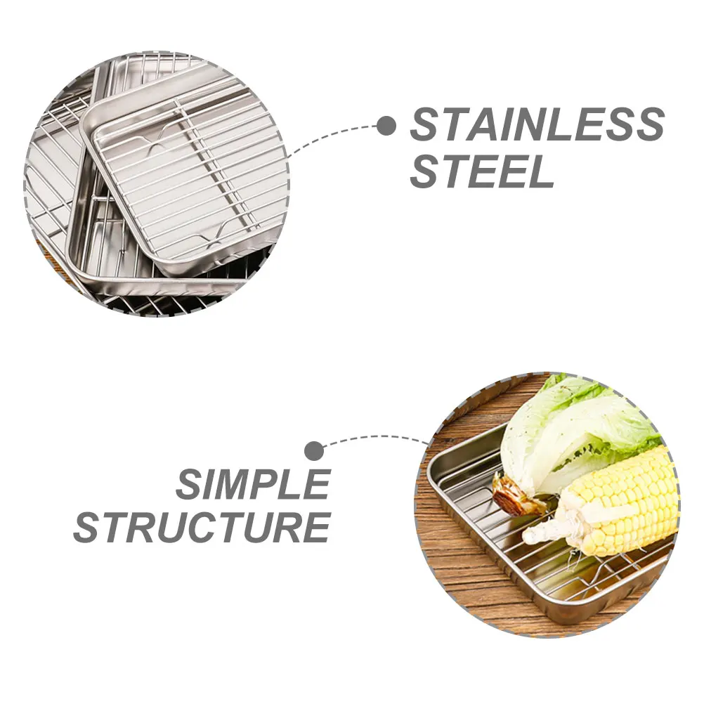 

1 Set Stainless Steel Food Tray Large Oil Drain Plate For Oven Fryer Bbq Fried Chicken Snack Serving Dish Household Cooking Tool