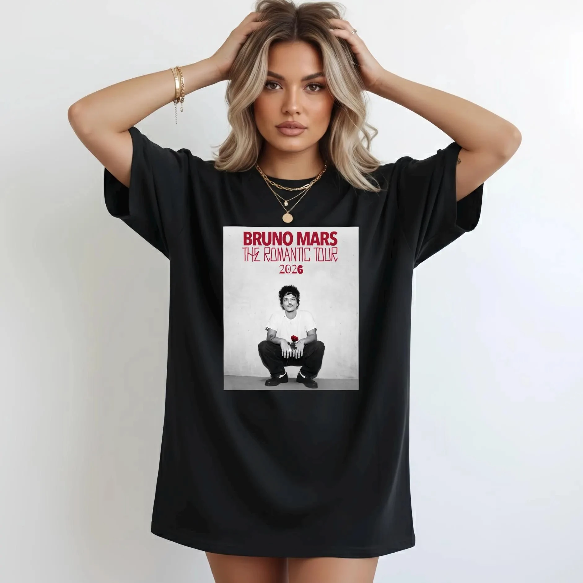 2026 New Bruno Mars Romantic Tour 2026 Women's T-Shirt Tour Cotton T-shirt Comfortable, Breathable and High-quality Ins Y2k
