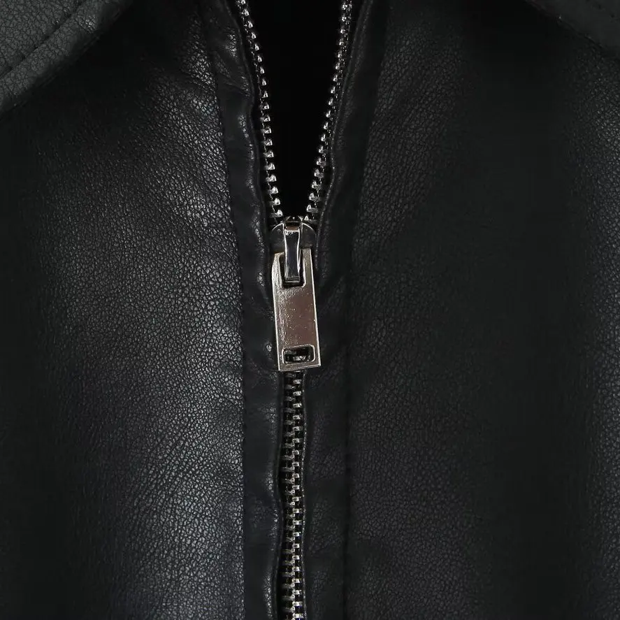 Jaqueta Fena Casual de Couro PU Moderna com Gola, Versátil, Caimento Solto, Manga Longa e Fechamento com Zíper