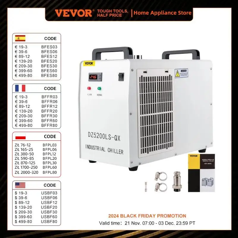 Vevor 7l Tank Water Chiller Thermolyse Industriële Water Chiller Waterkoeling Chiller Voor 130 150W Co2 Glazen Laser Buis Koeler