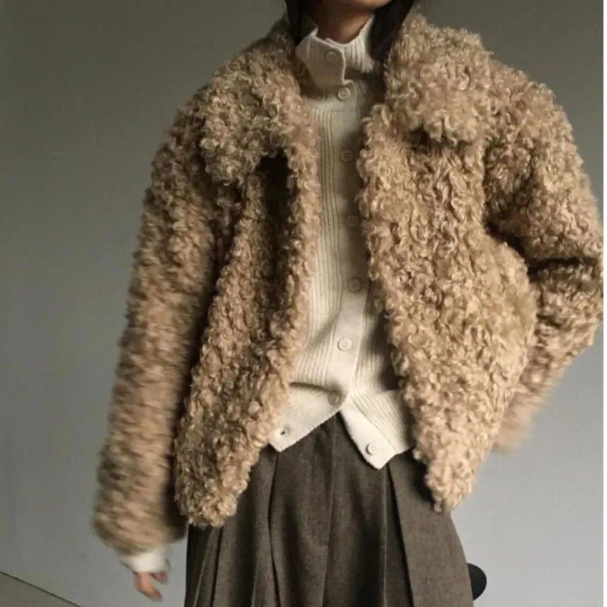 

Женское шикарное корейское зимнее пальто, винтажное свободное теплое пальто с тонким меховым воротником, Jaet Stand Edition для поездок на работу, на молнии Cl...