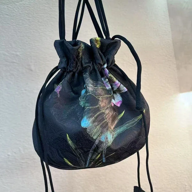 Silk Fragrant Cloud Yarn Drawstring Phone Bag Coin Purse Retro Embroidery New Chinese Style Portable Hanfu Accessories