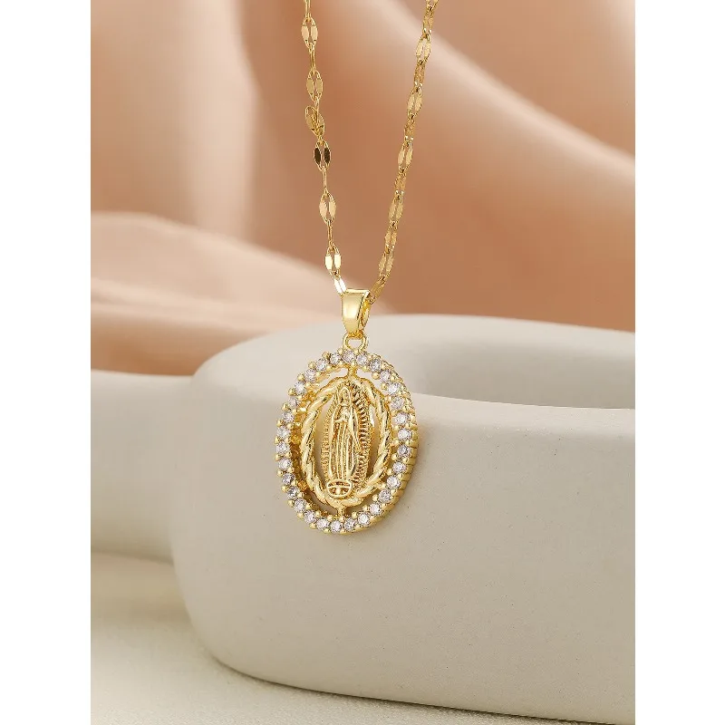 1 قطعة الموضة الأوروبية والأمريكية ورائعة المرأة كل السماء ستار مايكرو مطعمة الملونة الزركون مريم العذراء قلادة جوفاء #2