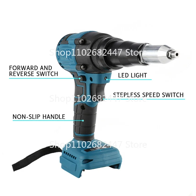 Pistola remachadora eléctrica inalámbrica, herramientas eléctricas sin escobillas, destornillador de 2,4-4,8mm con luz LED para batería Makita de 18V (no incluida)