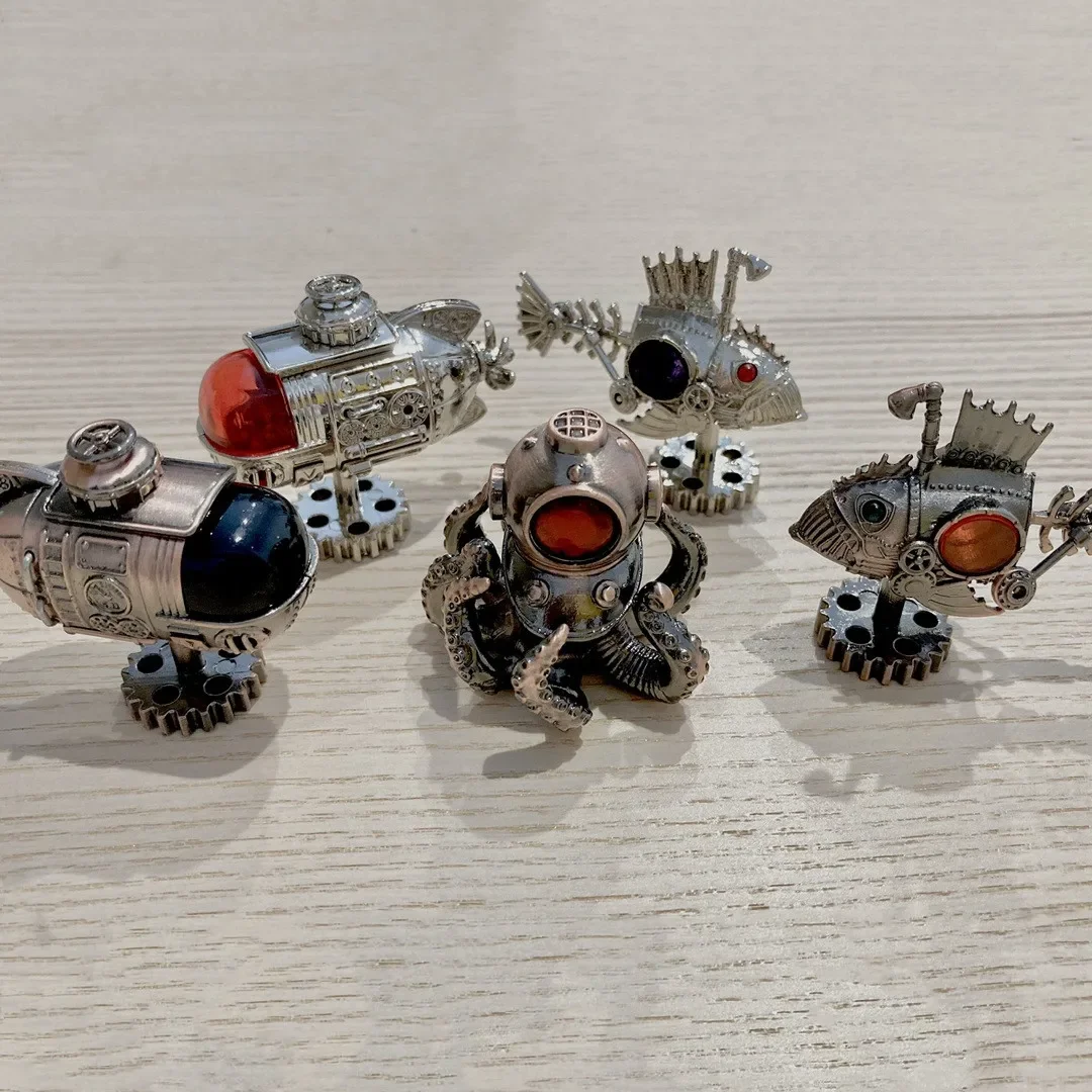 Steampunk Seabed Explorer Mech Gashapon Toys Octopus Squid Submarine Metal Creative Action Figure Model Ornaments Toys