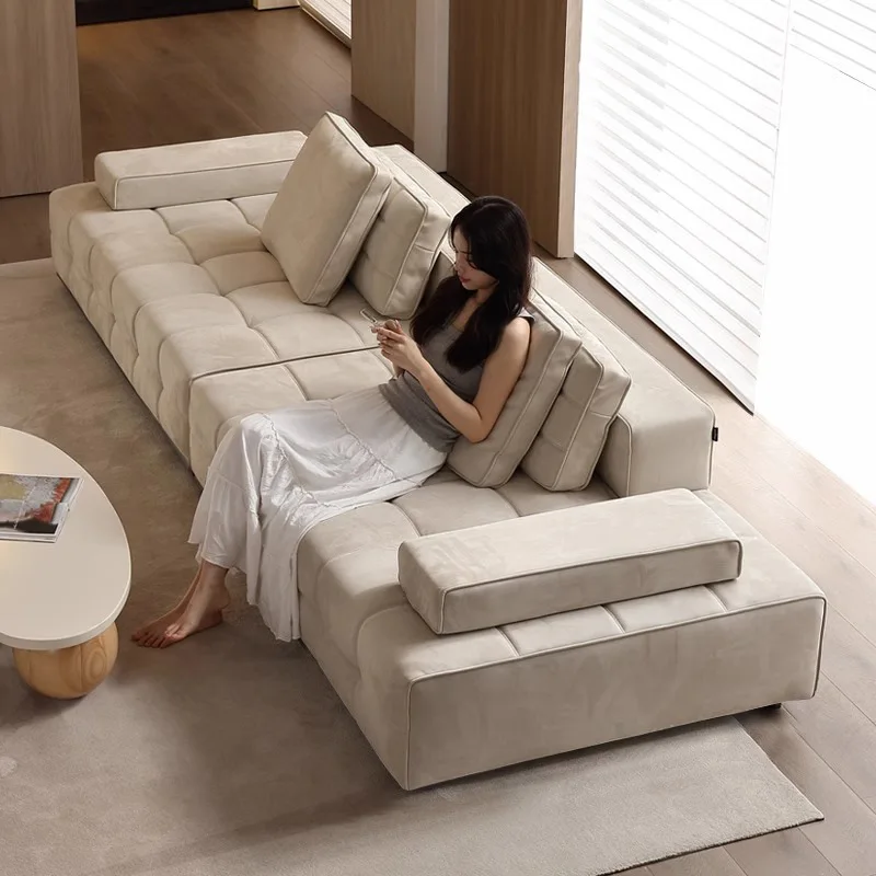 Leather sofa modern simple first-layer cowhide straight row living room size apartment princess corner leath