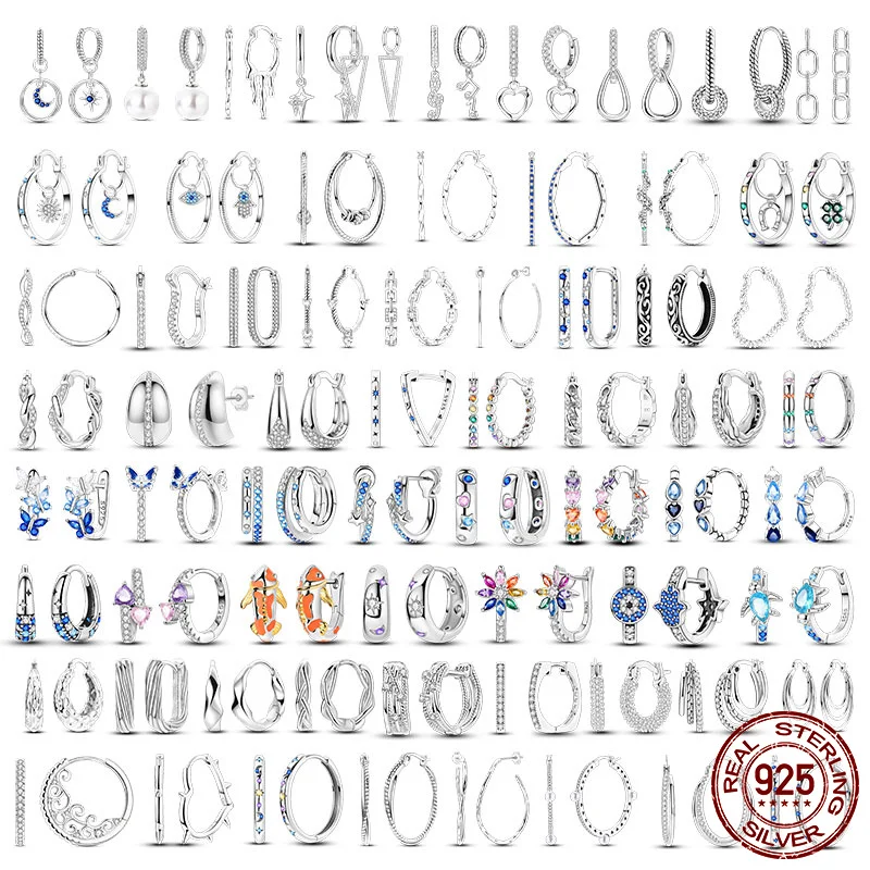 925 Hoop earrings Geometric Minimalist Retro Twisted Rope Star Moon Butterfly Flower Fit Original DIY Jewelry Making Gift Women