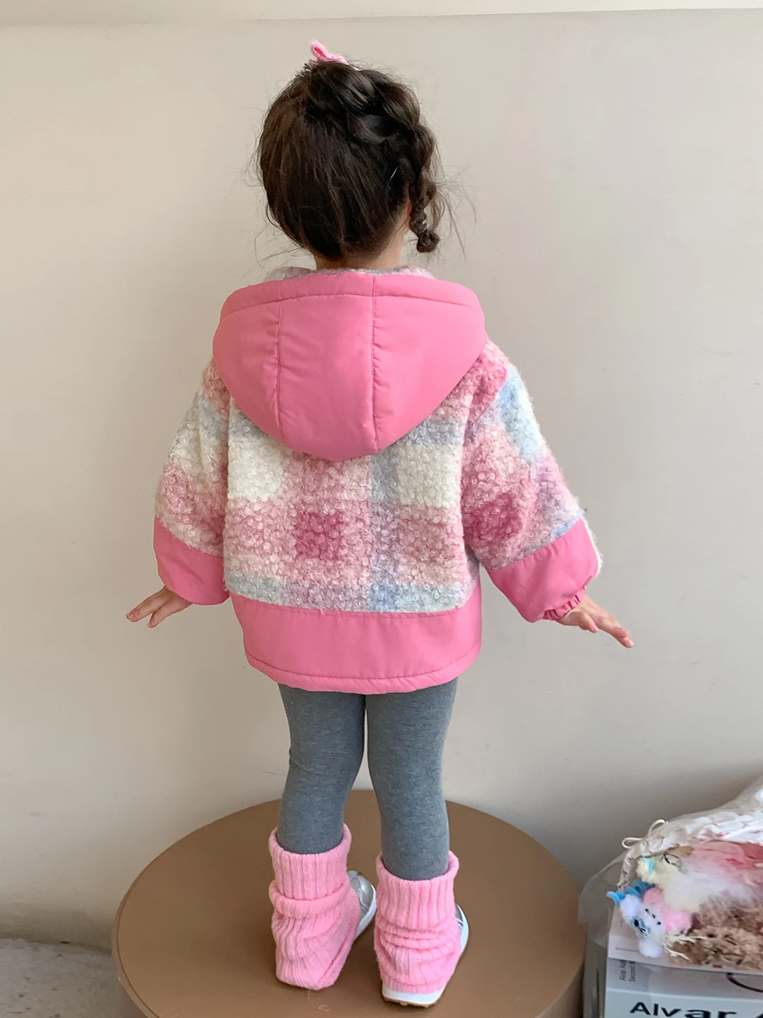 Thiened Fce Girls Coat Autumn Winter New Sle Children Outerwear Baby Outfit Long Sve Zipper Closure Plaid Pattern