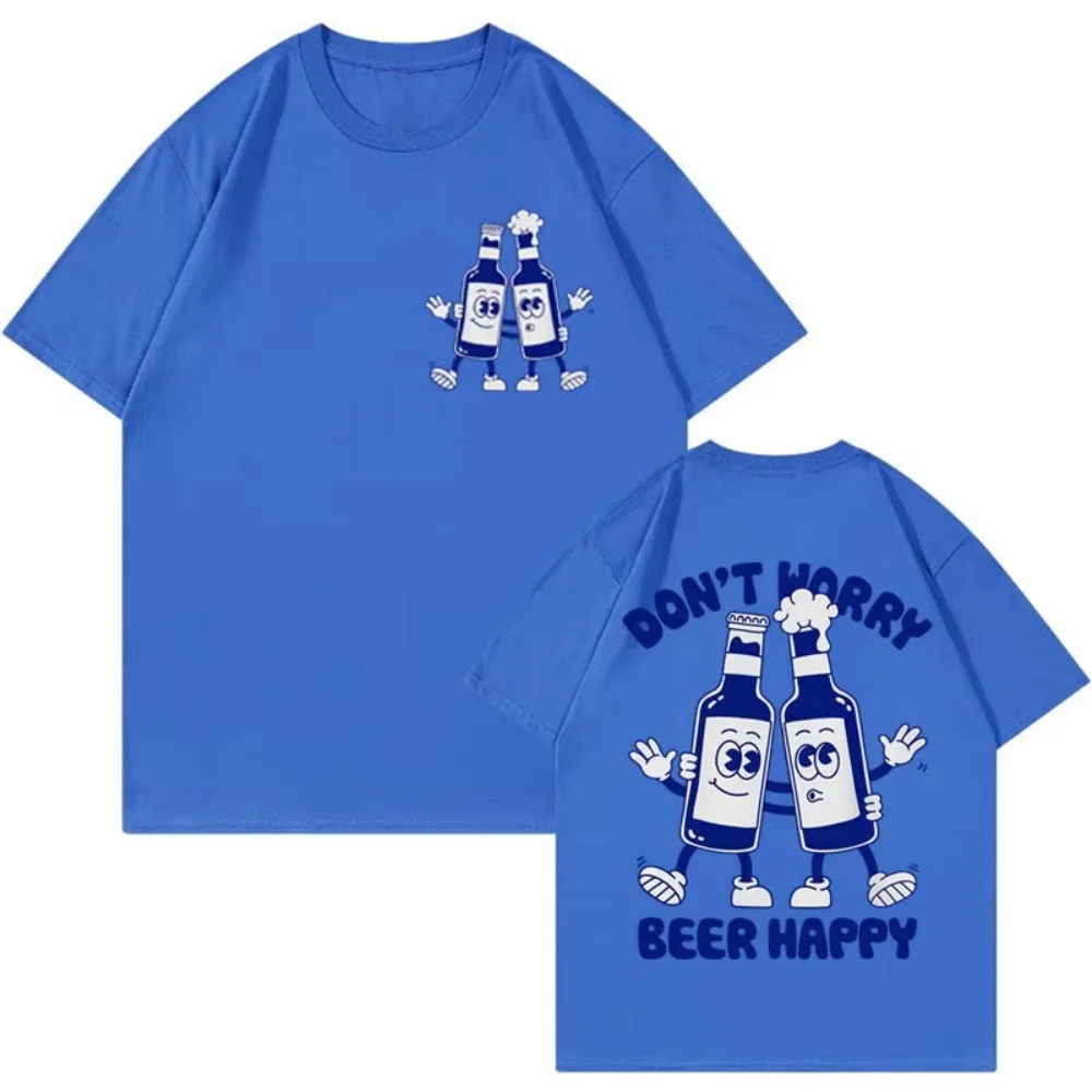 Don't Worry Beer Happy Funny Meme 3D Print Men's T-Shirt Summer Fashion Short Sleeve Loose Tees Casual Oversized Street Men Tops