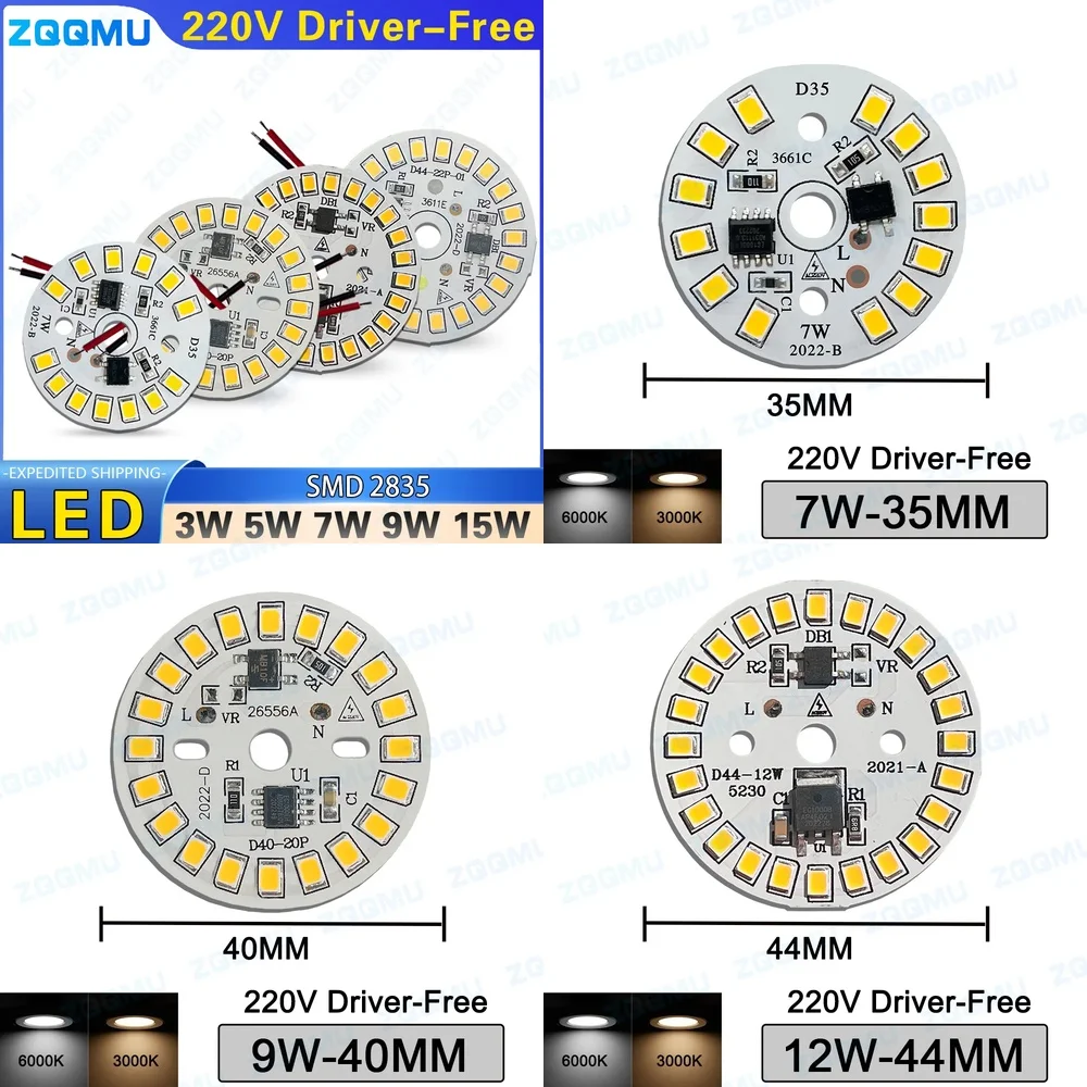 10PCS AC220V SMD 2835 LED Chip 3W 5W 7W 9W 12W 15W 18W Driverless Light Source Board for Bulb White Warm White High Lumen