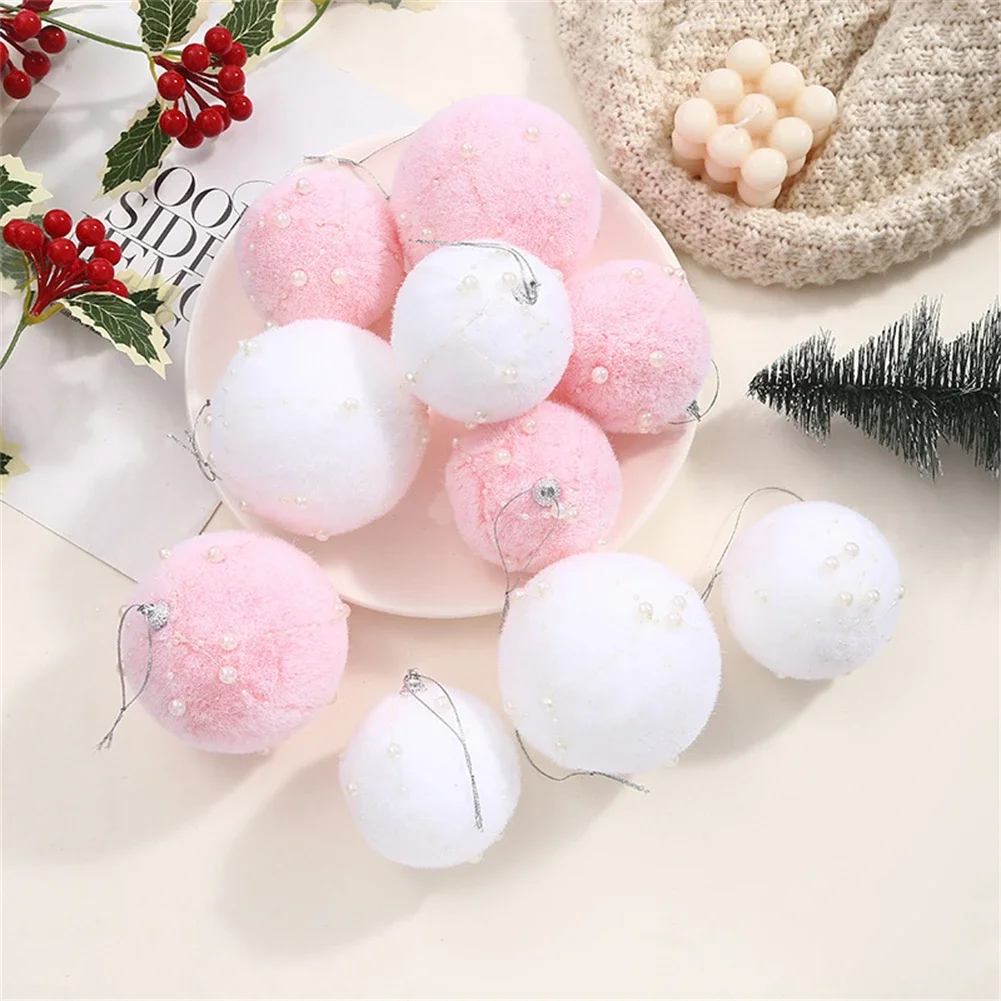 Charming Decorative Soft Plush Balls with Elegant Pearl Accents Perfect for Holiday Settings Two Sizes Offered