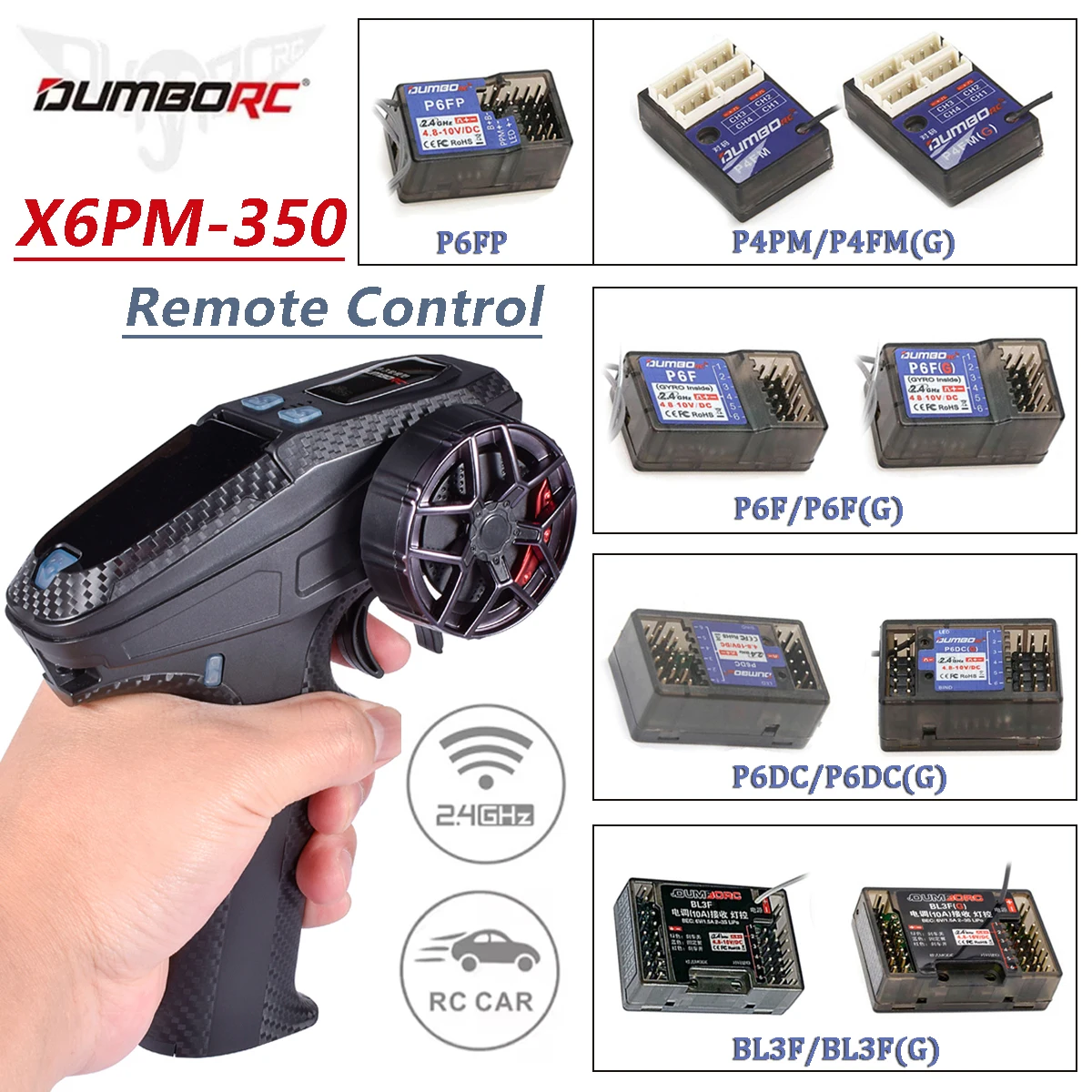 

DUMBORC X6PM-350 4/6 Channel Remote Control Transmitter and Receiver Kit P6DCG/P6FG/P4FMG/BL3FG for RC Car Boat Tank Model Toys