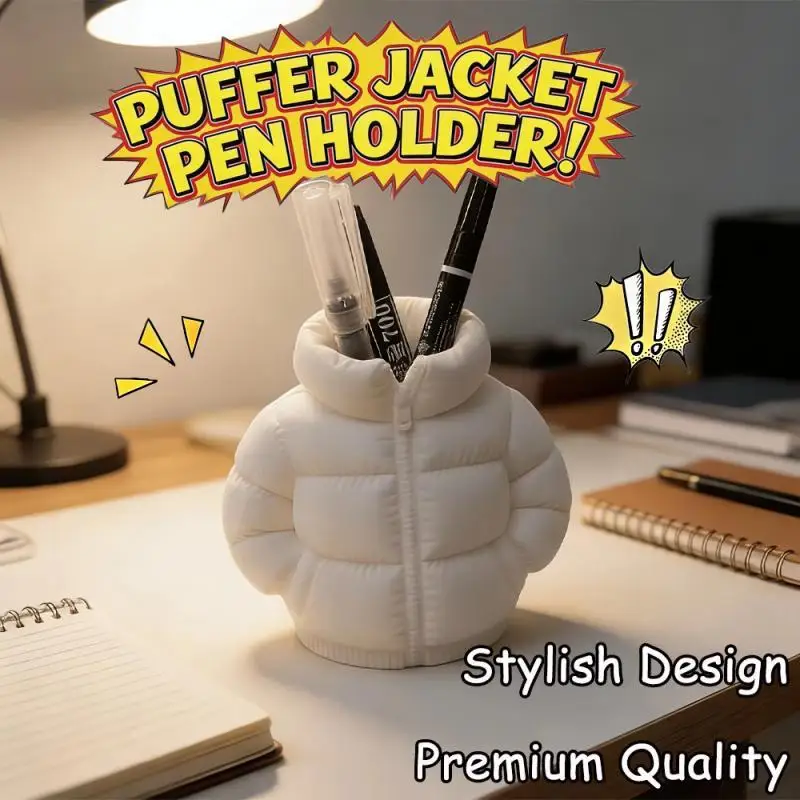 3D Puffer Jacket Pen Holder,  Cute Desk Organizer, Pencil Cup for Office, Study Desk, Stationery Storage Decor