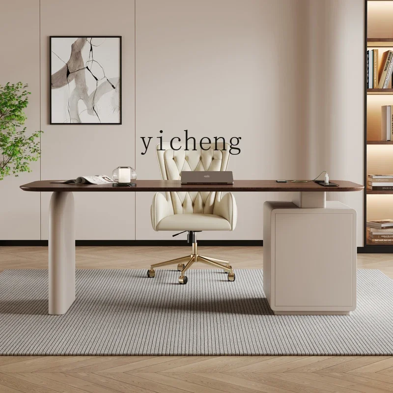 

XL cream style desk black walnut leather retro study desk solid wood home