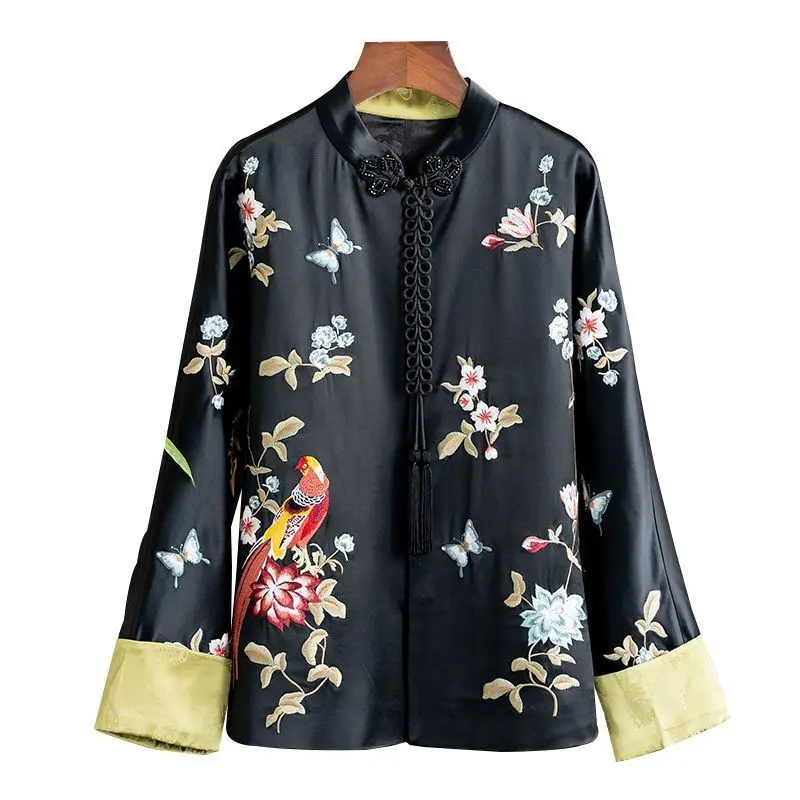 China-Chic Stil Essigsäure Kurzen Mantel frauen 2023 Frühling Neue Schwerindustrie Stickerei Design Lose Vielseitig Top