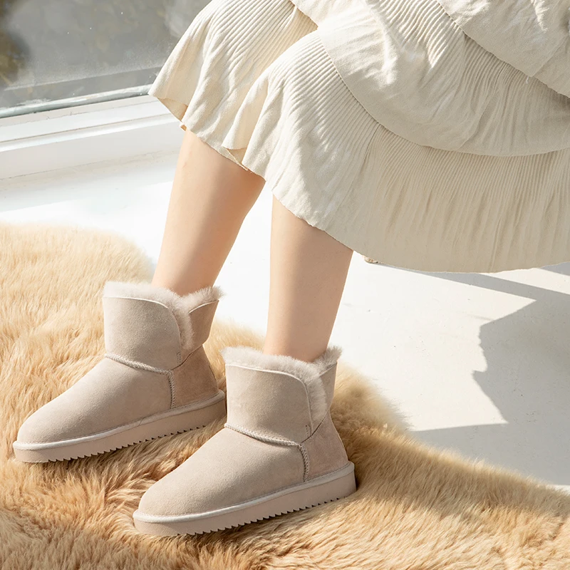 

Real Natural Wool Shoes Women Woman Winter Classic Snow Boots Genuine Sheepskin Women's Boots Flat Bottomed Warm Women Shoes