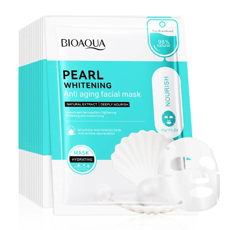 

10pcs BIOAQUA Pearl Brightening Facial Masks Moisturizing Nourishing Firming skincare Face Mask for Beauty