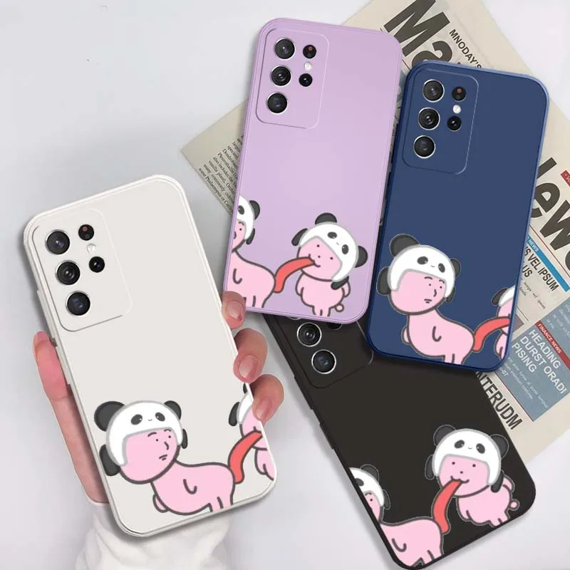 Cartoon Pink Panda Figure Cover For Samsung Galaxy S22 S21 S20 S10 S10E Plus Ultra Lite FE 5G Soft Phone case