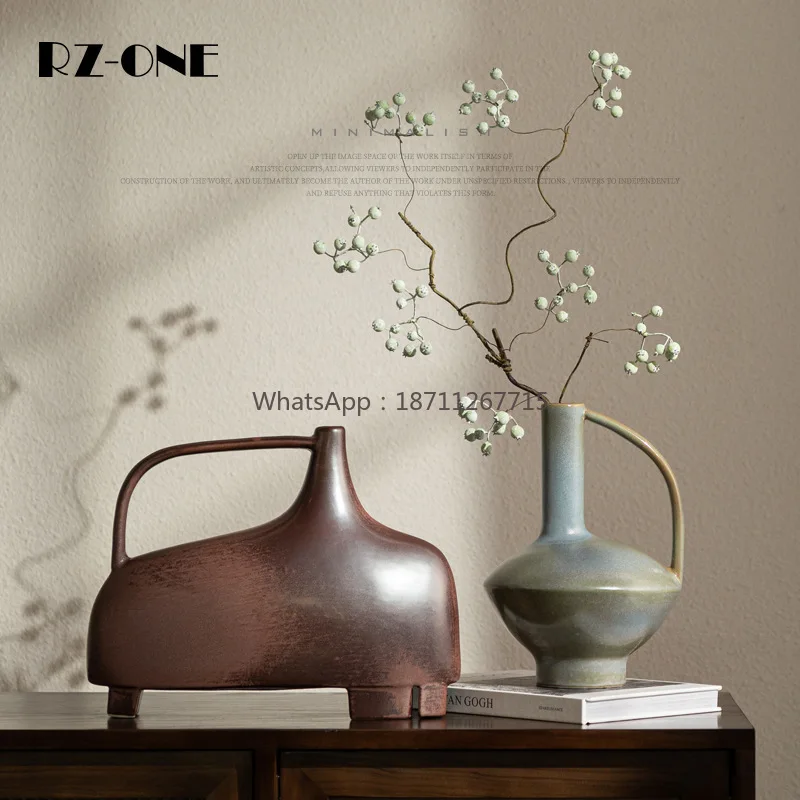 Wabi-sabi style desktop furnishings, geometric shaped ceramic vases