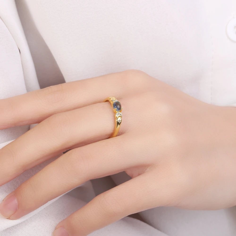 Retro 925 Sterling Silver Oval Moonstone Ring Moon&Star Gold Color Plated for Women Female Engagement Wedding Band Jewelry Gift