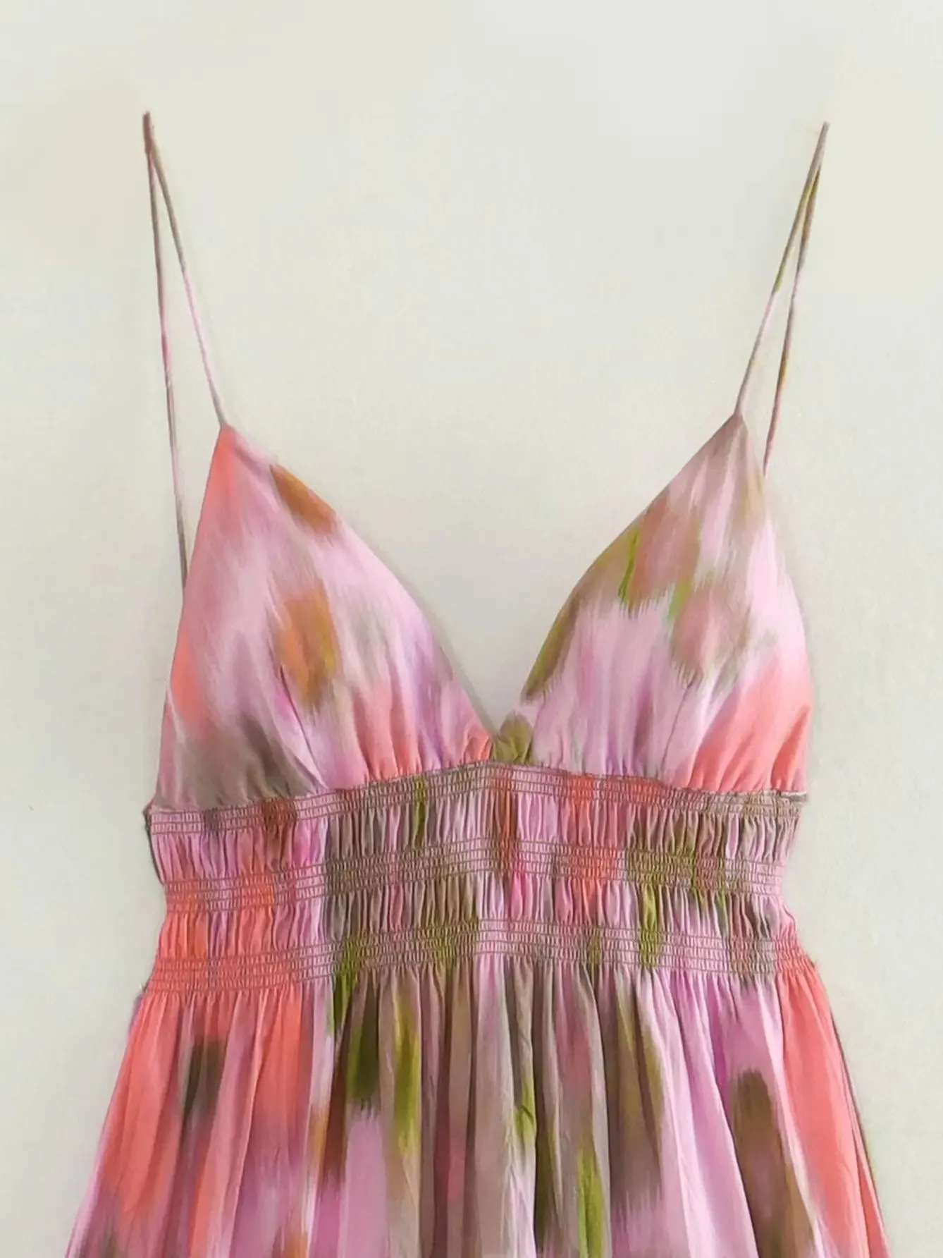 ชุดเดรสแฟชั่นพิมพ์ลายเอวยางยืดเปิดหลังผูกเชือกสไตล์วินเทจ สายเดี่ยว คอวี ความยาวปานกลาง สำหรับผู้หญิง ใส่เที่ยวพักผ่อน ชิคๆ ไปทะเล 5WU7