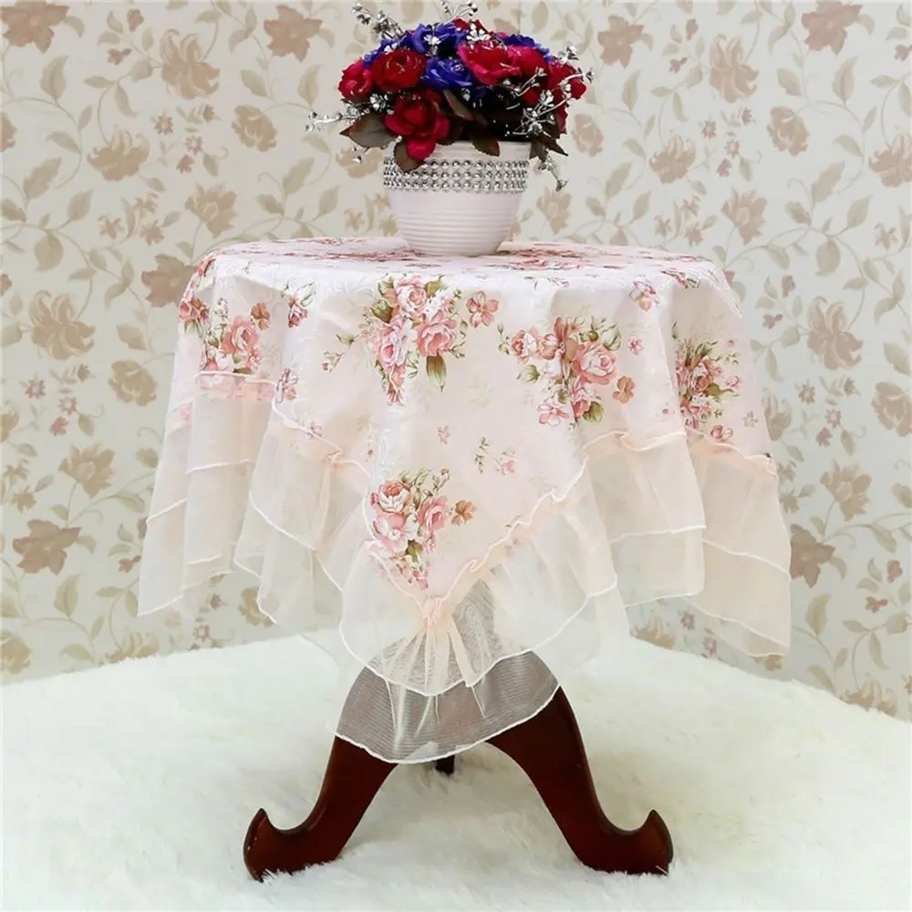 75*80cm Bedside Cabinet Dust-proof Rectangular Table Cover Pink Flower Lace Table Cloths Decoration