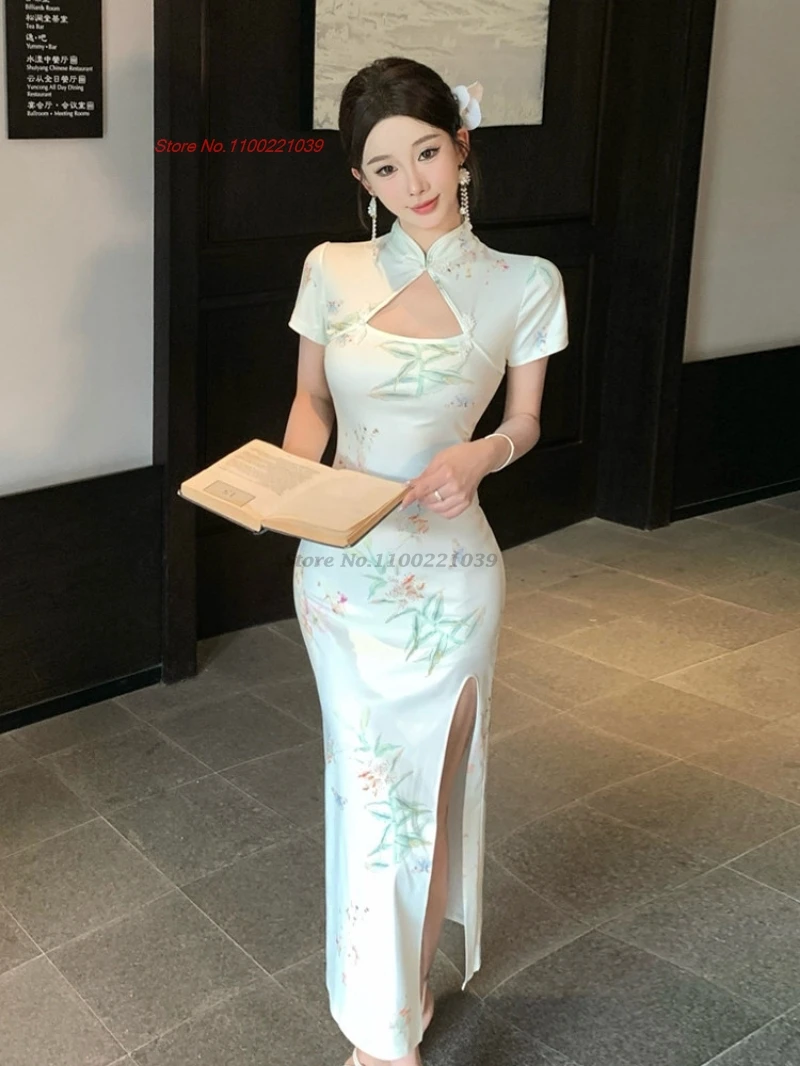 

2026 chinese improved cheongsam sexy qipao dress national flower print qipao dress vintage nightclub evening banquet dress qipao