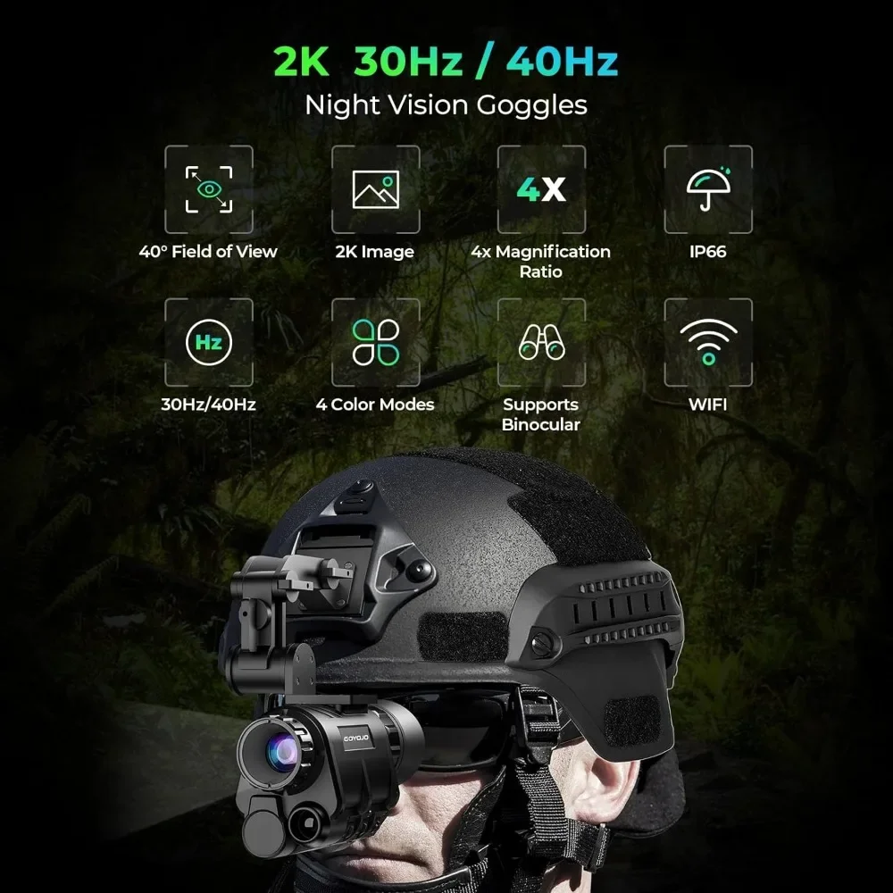 NVG 2K Night Vision Goggles for Adults - PVS-14 Helmet Mounted Night Vision Monocular 4X Magnification for Hunting Surveillance