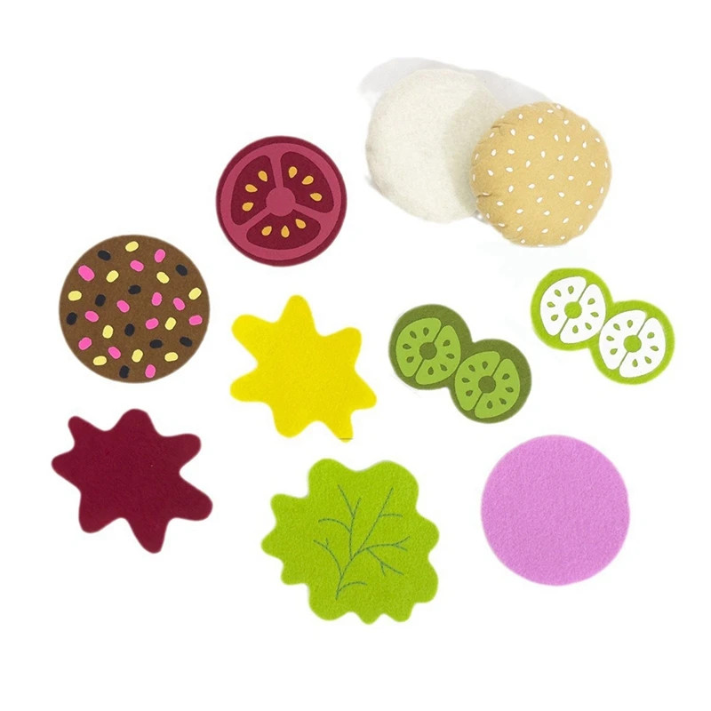 10PCS Felt Food Burger Food Set Soft Hamburger Kitchen Food Toy Set For Pretend Play Kitchen Felt Toys Gifts