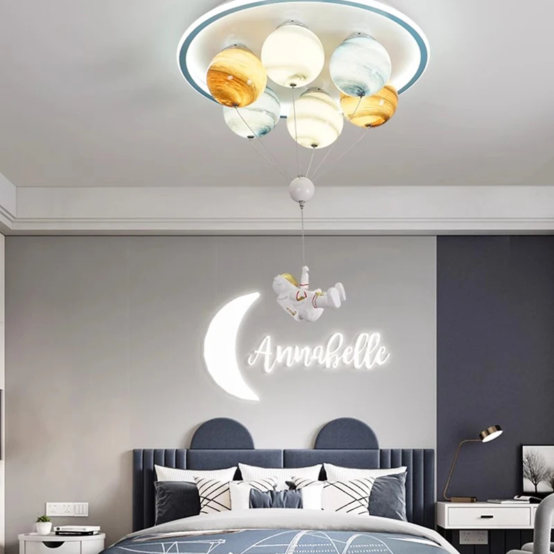 SANDYHA Astronaut Modern Led Ceiling Light Creative Planet Lamp for Children\'s Room Dining Study Kindergarten Lighting