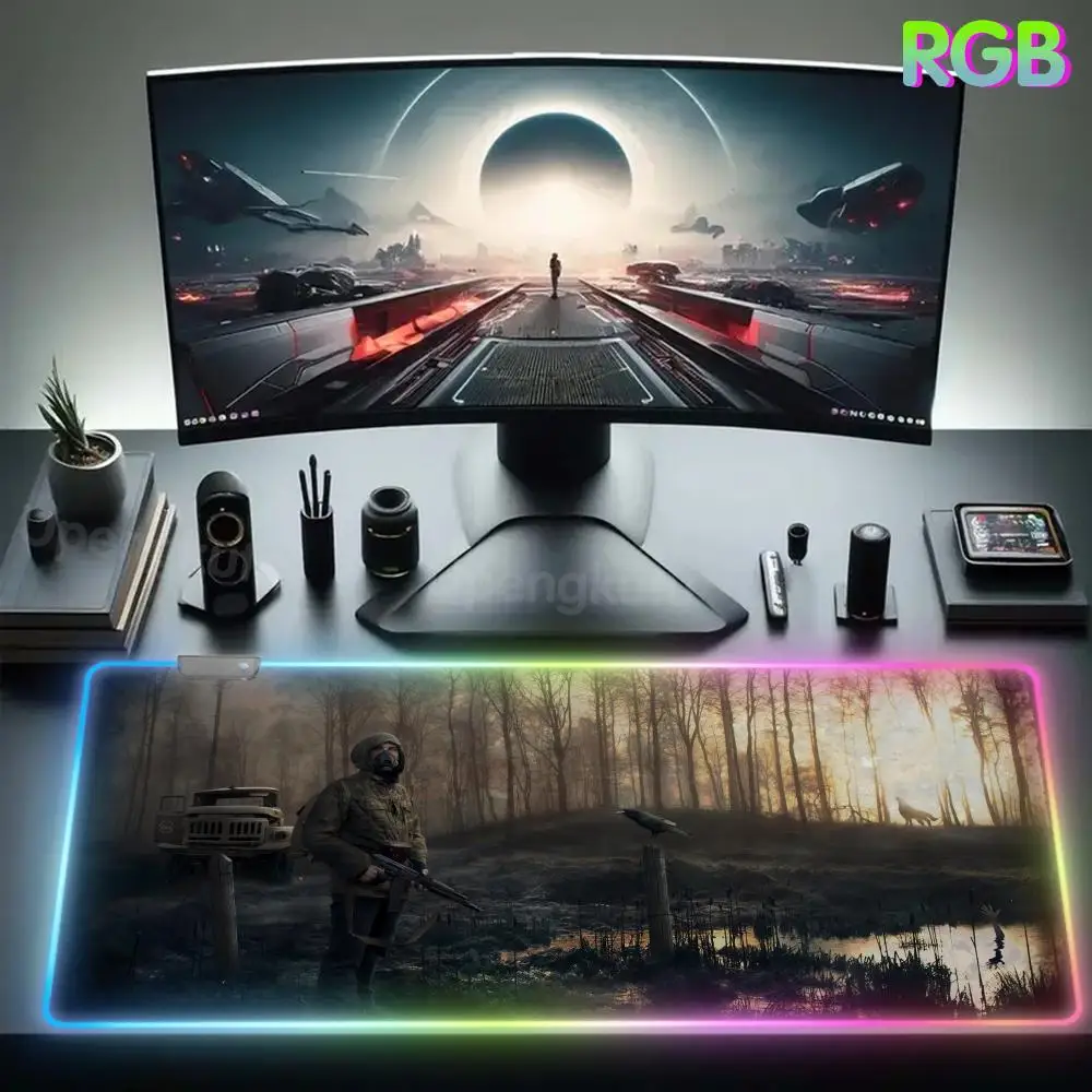 S_stalker 2 Mouse Pad RGB Rubber Mouse Pad Playmat  Desk Protector Game Smooth FPS special rubber mouse LED Lamp Anime Desk Mat