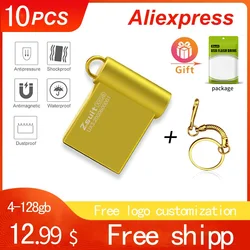 Zsuit 10pcs Free Logo Memory U Disk USB Flash Drive 4GB USB Metal Stick Pendrive 64gb USB Mini Pen Drive 32GB Memory U Disk