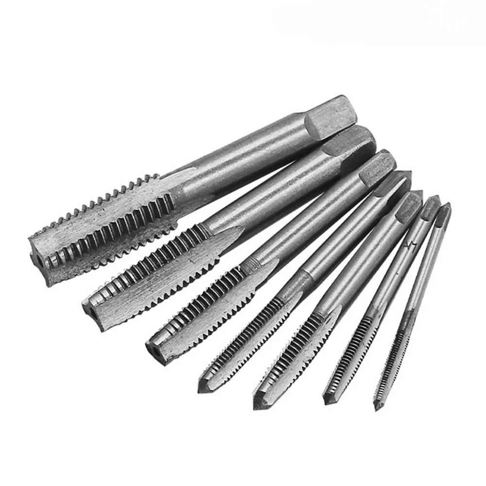 5PCS/7PCS Bearing Steel Taper Hand Spiral Point Straight Fluted Screw Thread Hand Tap Drill M3/M4/M5/M6/M8/M10/M12